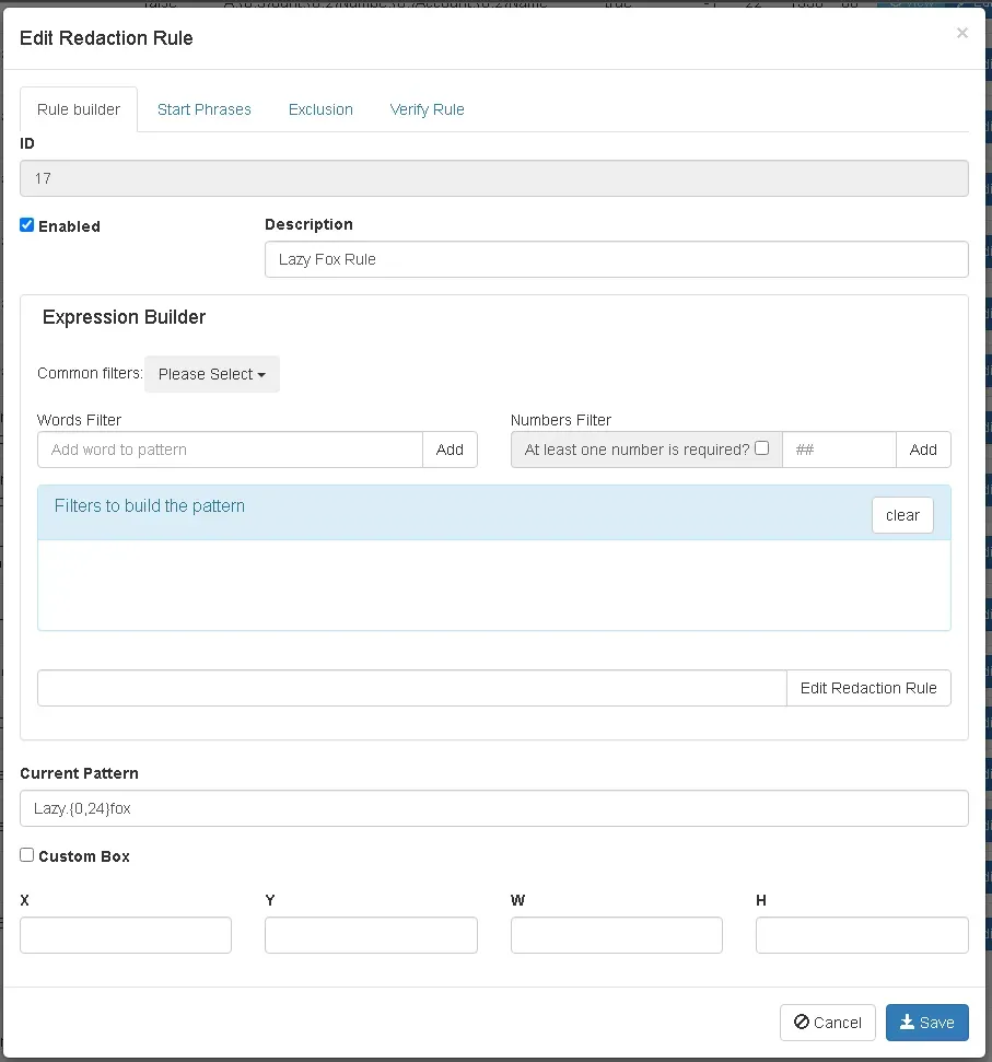 Regular Expression Rule Builder for Automated Redaction